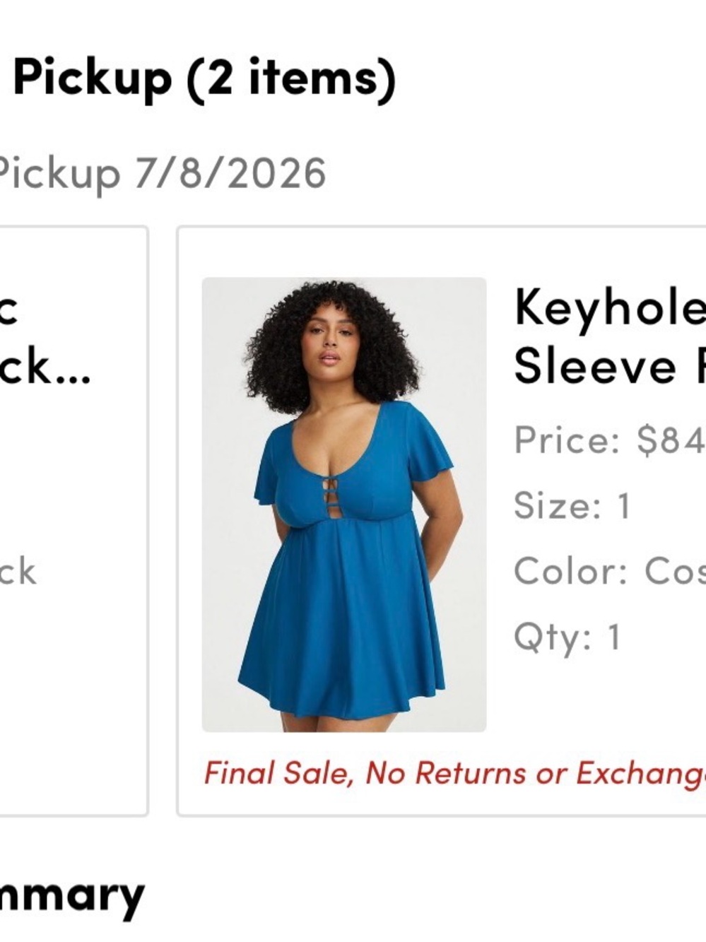 Torrid Blue Flutter Sleeve Keyhole Swim Dress - Size 1 (14/16) - Picture 6 of 6